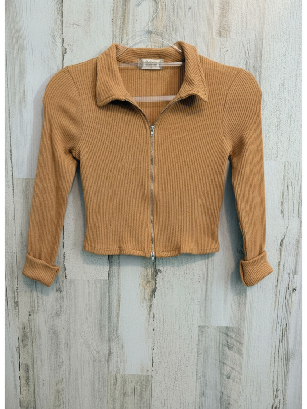 Altar'd  State Women's Small Long Sleeve Ribbed Zip Up Top Cropped
